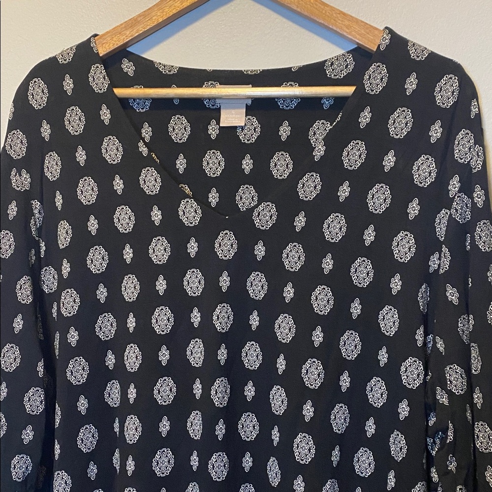 Chico's Tunic Top Women’s 4 XXL Black White Geometric 3/4 Sleeve Casual Shirt - Picture 3 of 10